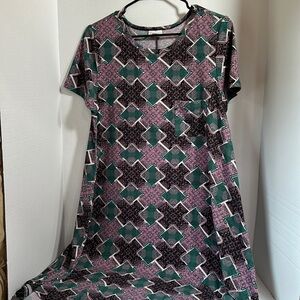 Lularoe Carly midi dress purple green black arrow print size large